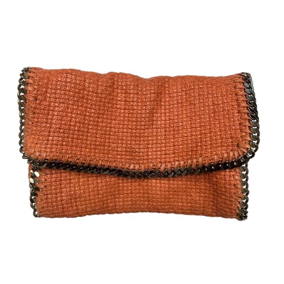 Stella McCartney Raffia‎ Falabella Flap Shoulder Bag Salmon Red Chain Clutch - Picture 10 of 12